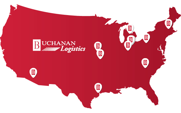 Locations of Buchanan Logistics across America and still growing.