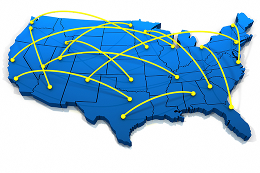 Nationwide freight carrier network supporting logistics transportation.