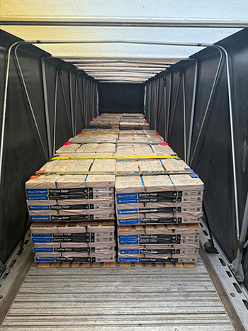 Commercial semi-truck transporting building materials freight coordinated through Buchanan Logistics. Commercial semi-truck transporting building materials freight coordinated through Buchanan Logistics.