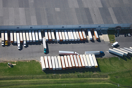 LTL freight being transferred at a shipping terminal