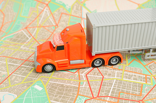 Freight visibility system tracking truck shipments across transportation routes.