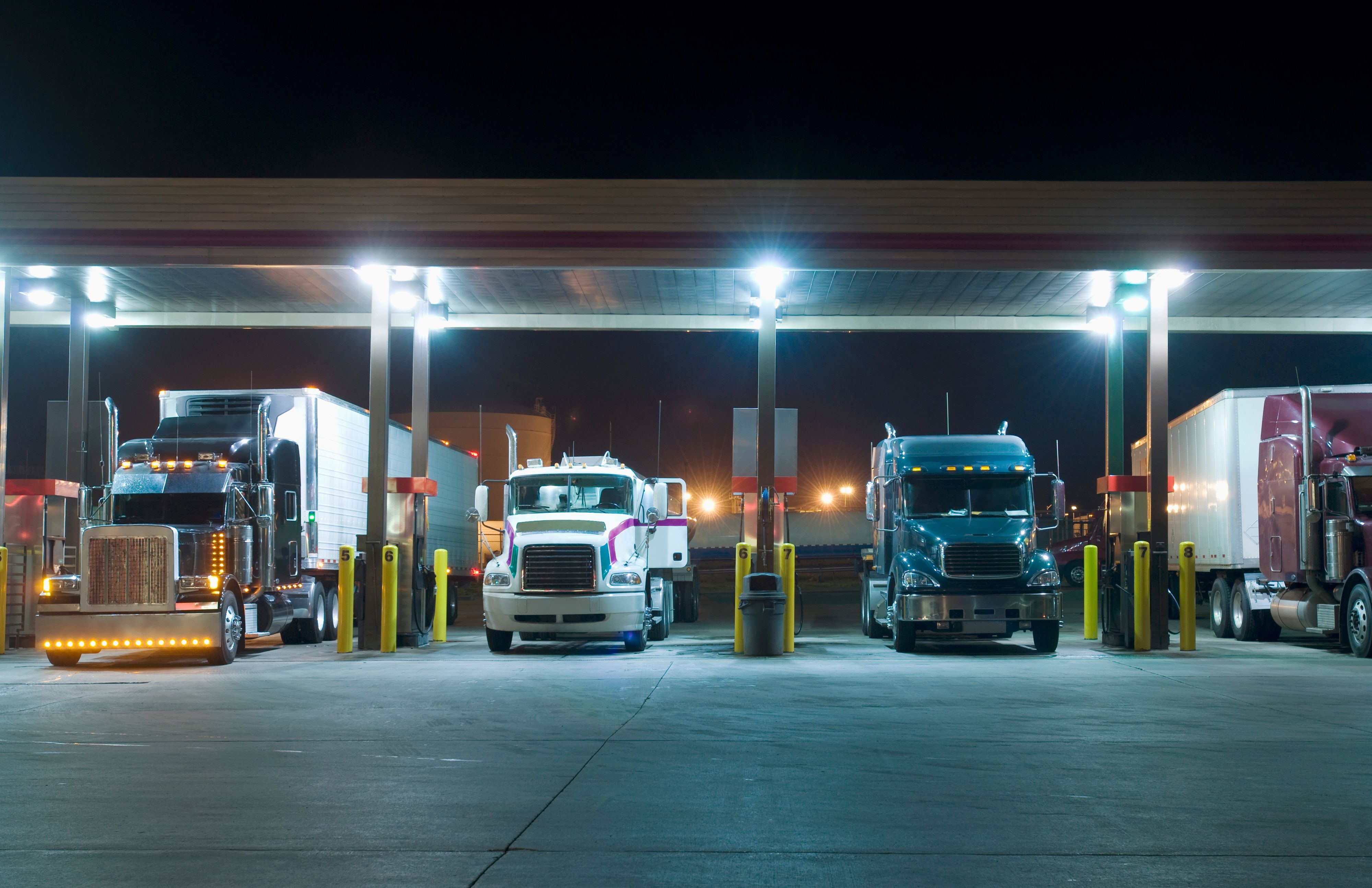 Semi trucks fueling up before heading out to deliver freight for Buchanan.