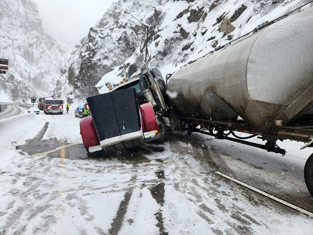 A truck that could not handle the icy inclement weather ends up in an accident.