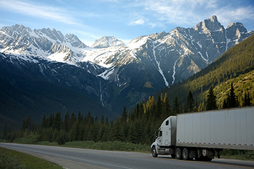 Truckload freight trailer transporting commercial freight across the United States for a business customer.
